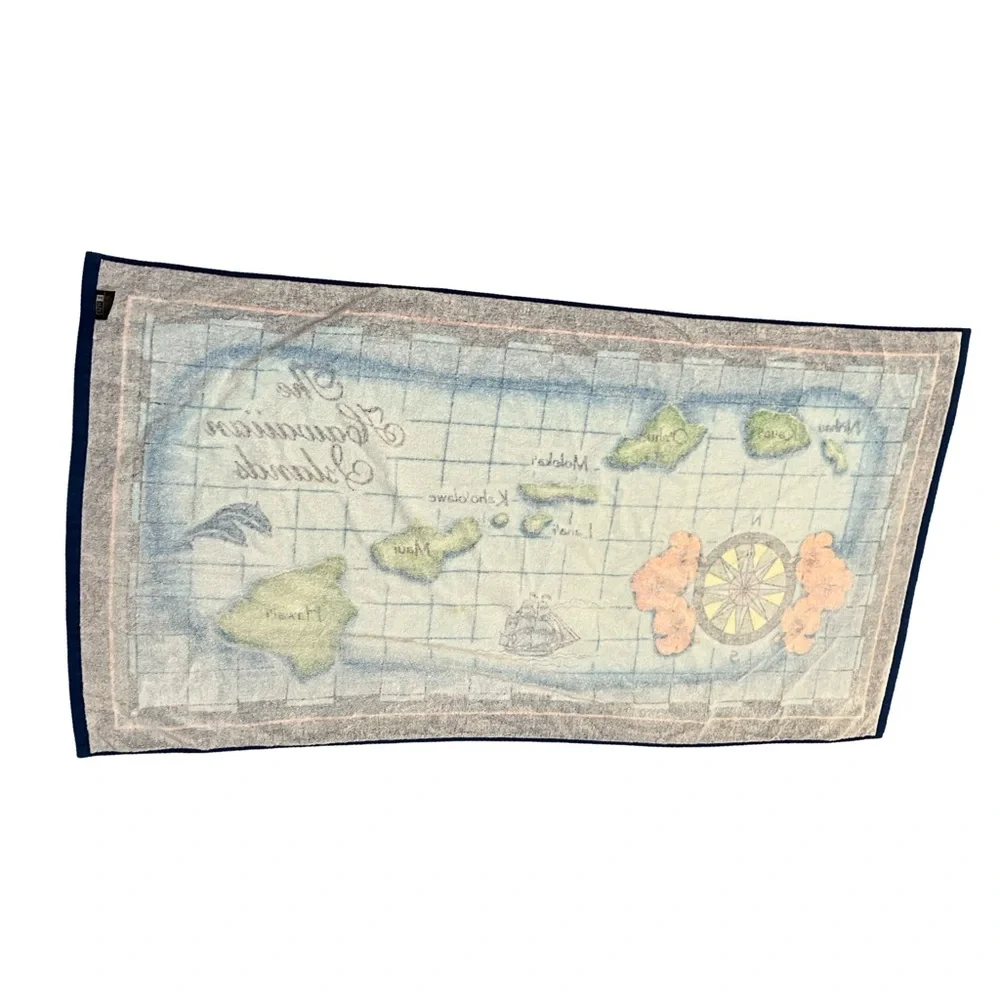 Hawaiian Islands Blue Beach Towels Pair Couples Vacation Map Bath